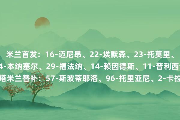 米兰首发：16-迈尼昂、22-埃默森、23-托莫里、28-佳夫、19-特奥、4-本纳塞尔、29-福法纳、14-赖因德斯、11-普利西奇、10-莱奥、7-莫拉塔米兰替补：57-斯波蒂耶洛、96-托里亚尼、2-卡拉布里亚、46-加比亚、20-希门尼斯、31-帕夫洛维奇、42-泰拉恰诺、80-穆萨、90-亚伯拉罕、73-卡马达、77-奥莫雷贝科莫首发：30-让-布特兹、5-戈尔达尼加、13-多塞纳、2-