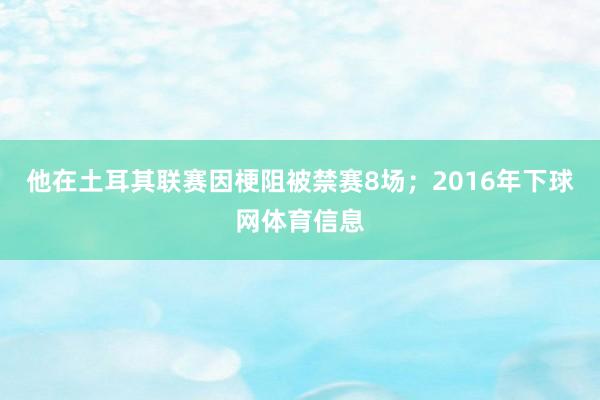 他在土耳其联赛因梗阻被禁赛8场；2016年下球网体育信息