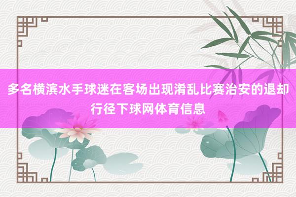 多名横滨水手球迷在客场出现淆乱比赛治安的退却行径下球网体育信息