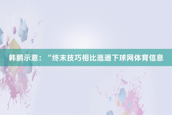 韩鹏示意：“终末技巧相比迤逦下球网体育信息