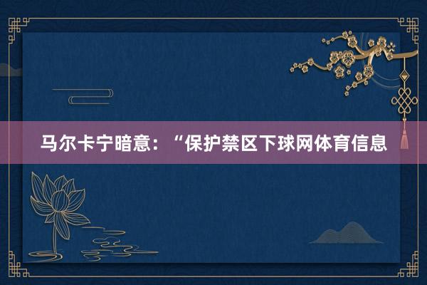 马尔卡宁暗意：“保护禁区下球网体育信息