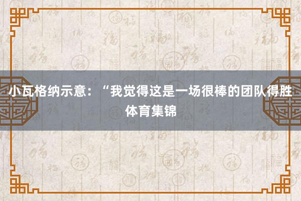 小瓦格纳示意：“我觉得这是一场很棒的团队得胜体育集锦